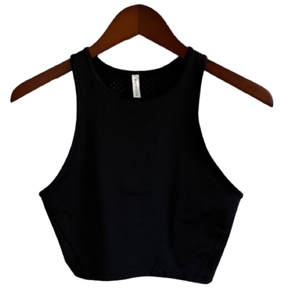 Athleta Black Crop Top With Laser Cut Design Detail